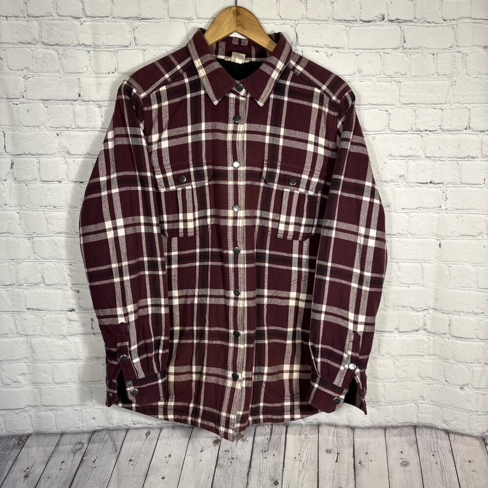 Duluth Shacket Women Large Plaid Flannel Free Swingin Shirt‎ Jacket Fleece Lined